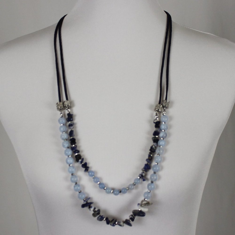 NWT Chico's Multi-Layer Blue & Silver Necklace - Picture 1 of 8